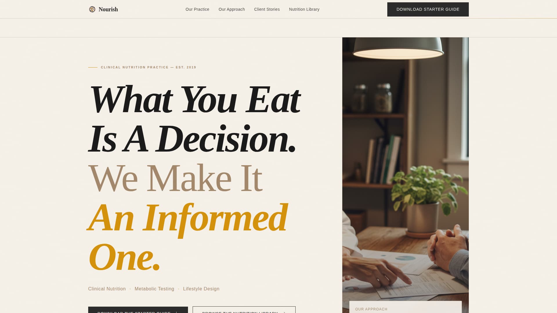 Nourish - Editorial Nutritionist Landing Page Template
