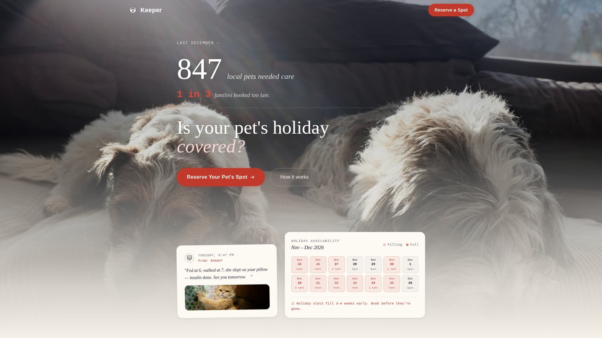Keeper - Trusted Petsitter Landing Page Template