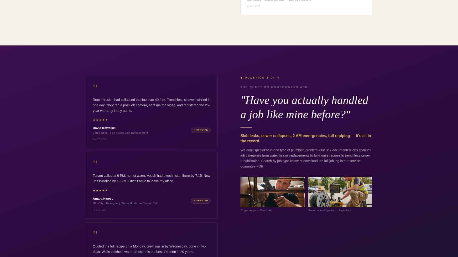 Plumbing Company Testimonials & Reviews Website Template