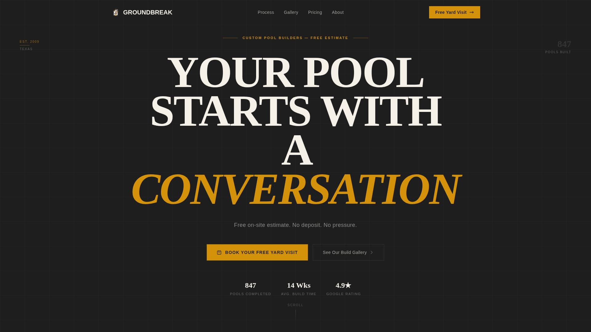 Groundbreak - Editorial Poolbuilder Landing Page Template