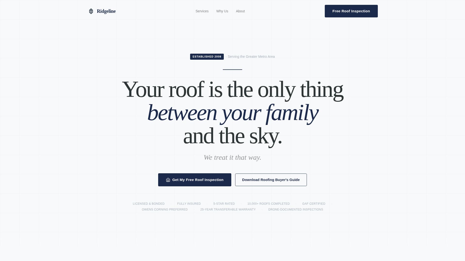 Ridgeline - Authoritative Roofing Landing Page Template