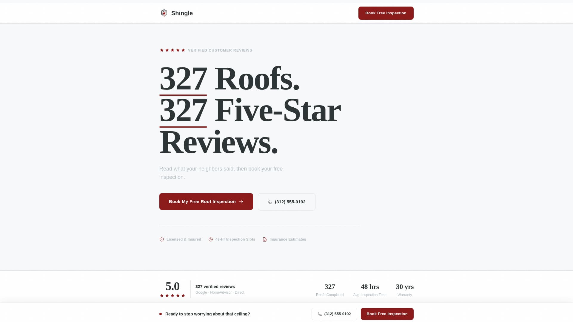 Shingle - Trusted Roofer Landing Page Template
