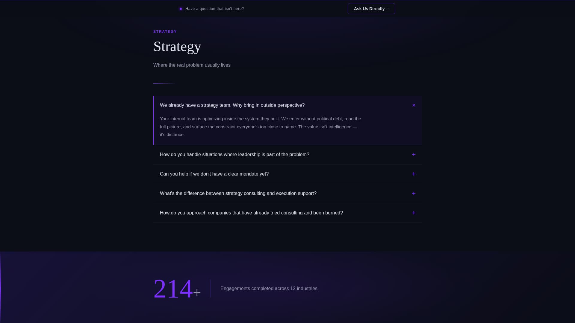 Executive Consulting FAQ & Dark Glass Website Template