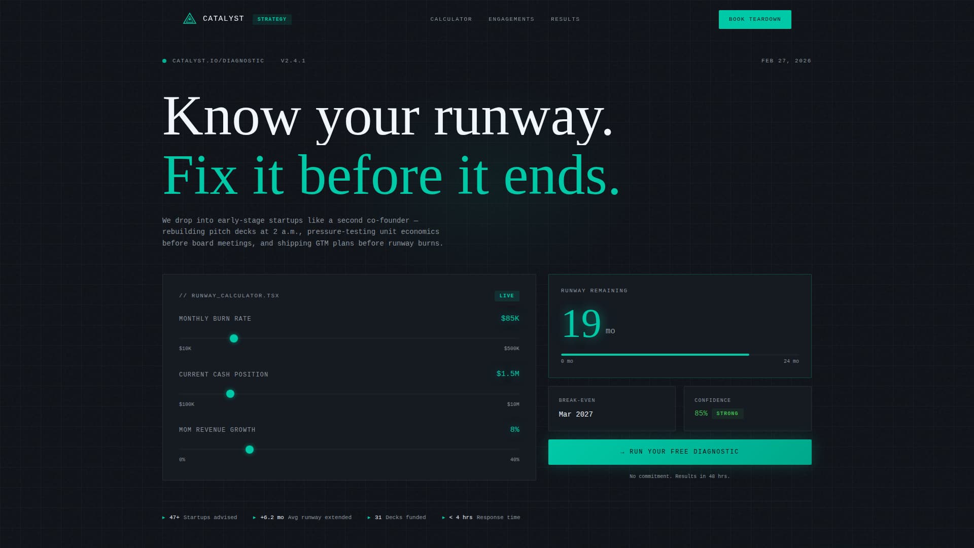 High-Velocity Consulting Runway Calculator Website Template