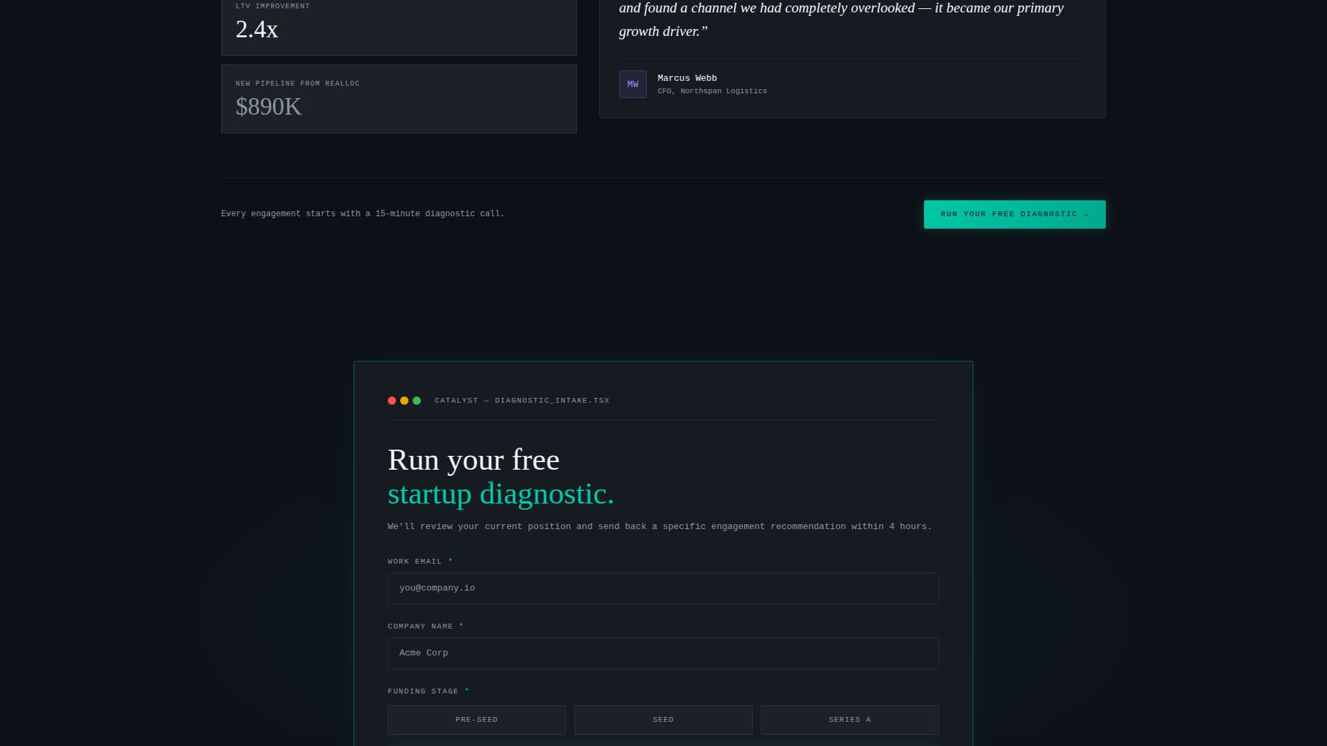 High-Velocity Consulting Runway Calculator Website Template