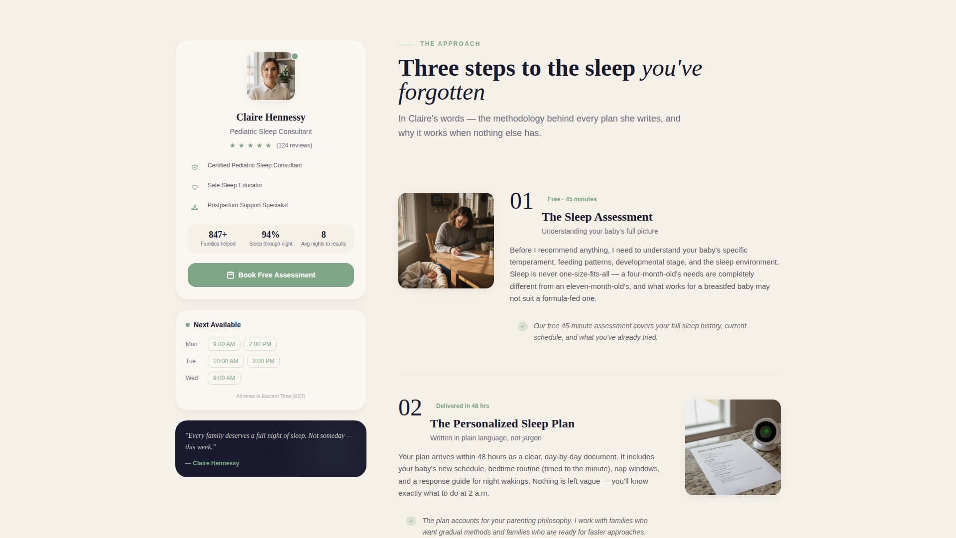 Sleep Consultant (Baby) Booking Website Template