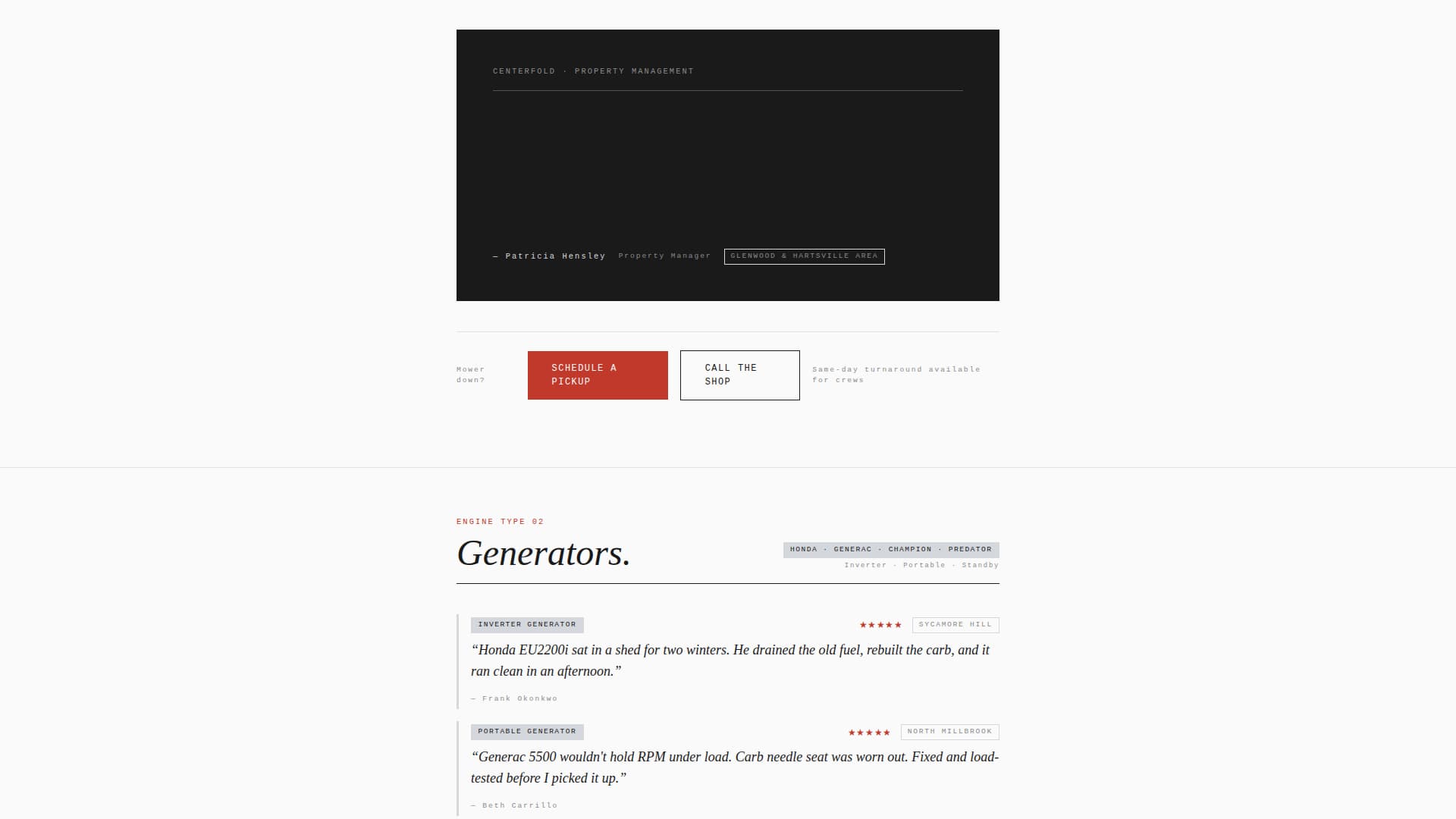 Small Engine Repair Business Booking Website Template