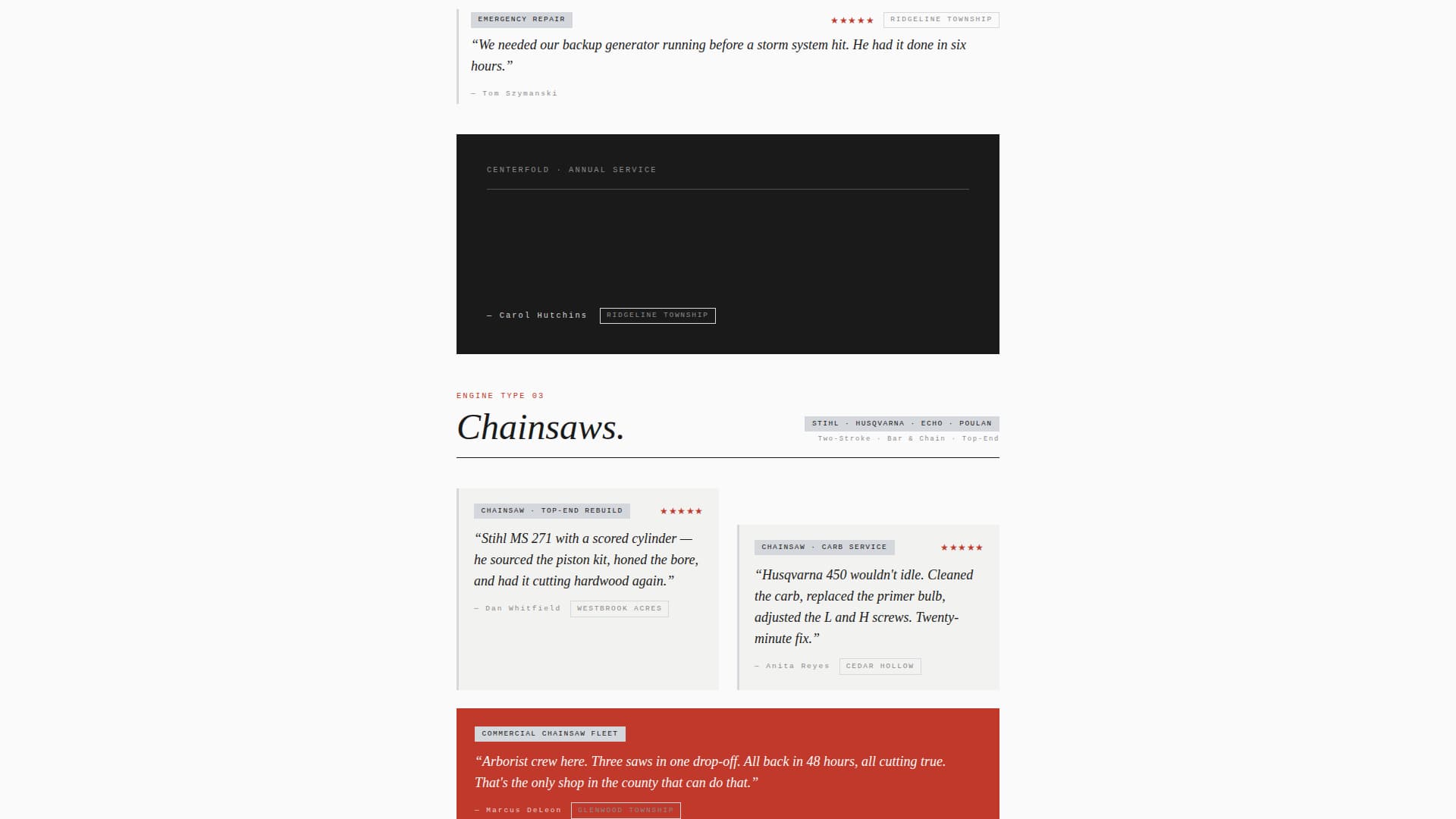 Small Engine Repair Business Booking Website Template