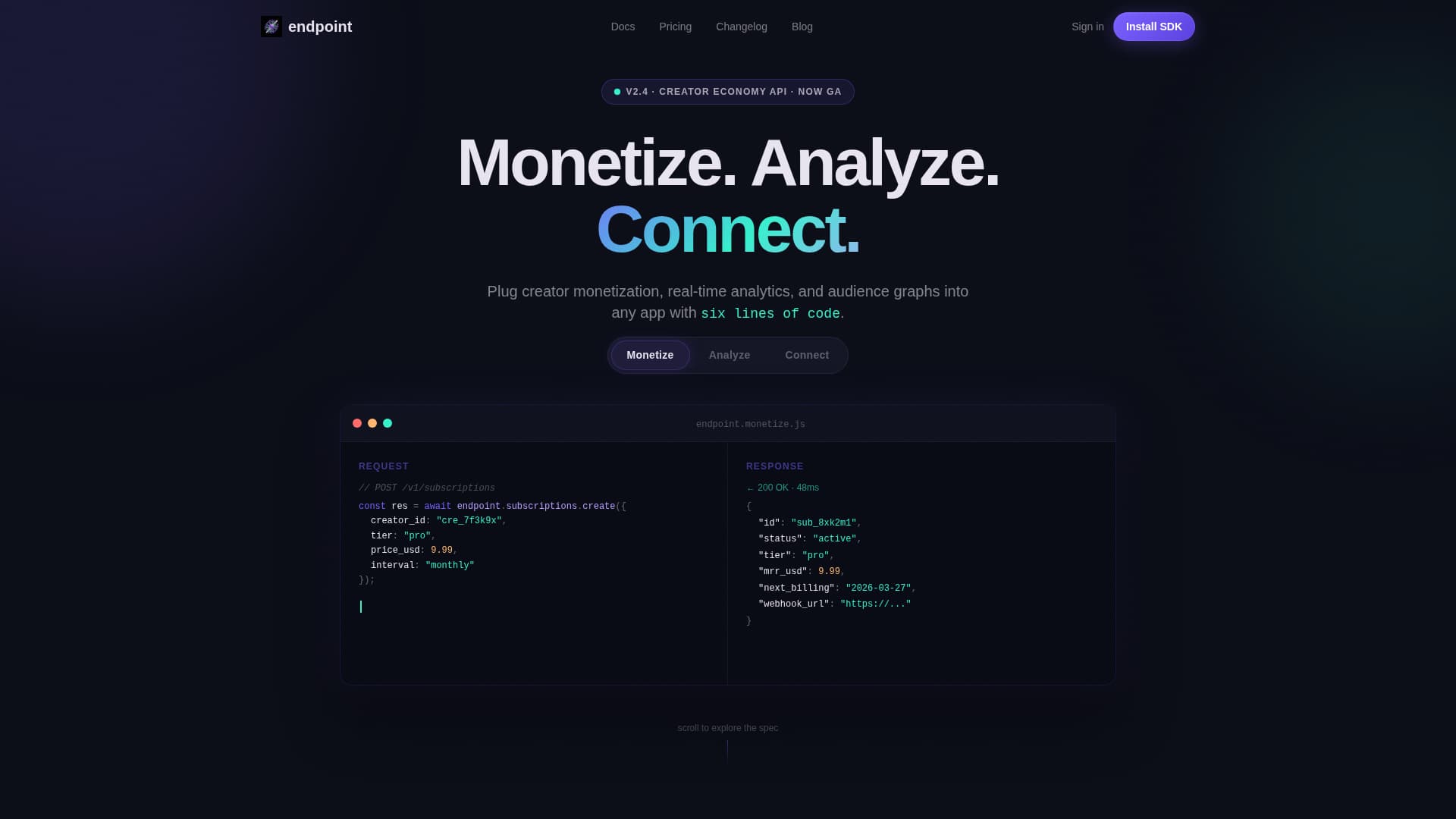 Endpoint - Powerful Creator Economy Landing Page Template