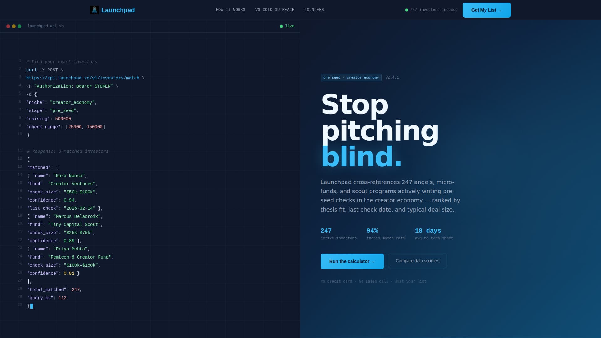 Launchpad - Precision Investor Matching Landing Page Template
