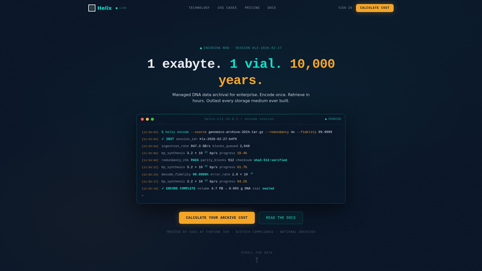 Helix - Cutting-Edge DNA Storage Landing Page Template