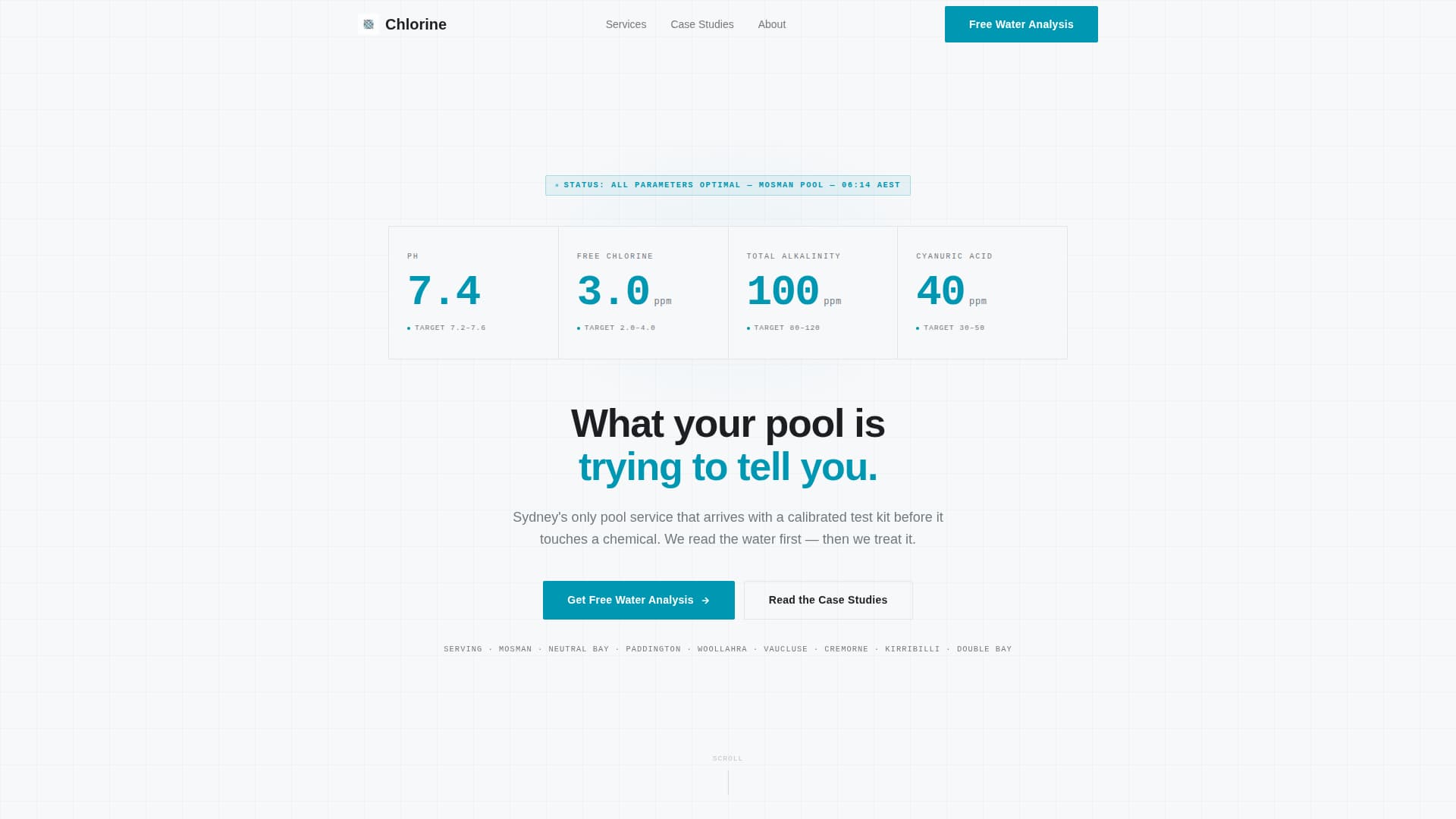 Chlorine - Diagnostic Poolcare Landing Page Template