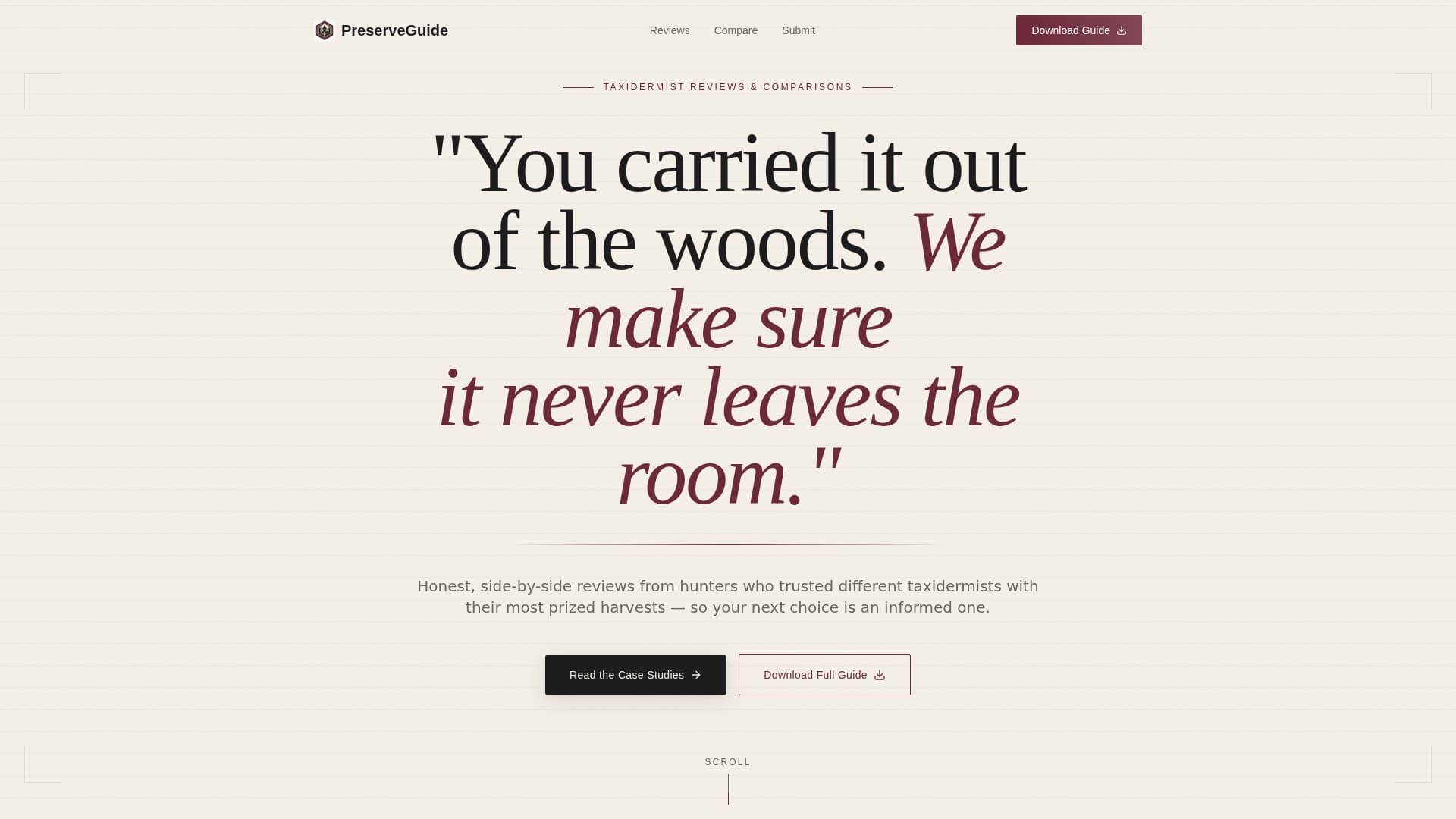 Preserve - Authoritative Taxidermist Landing Page Template