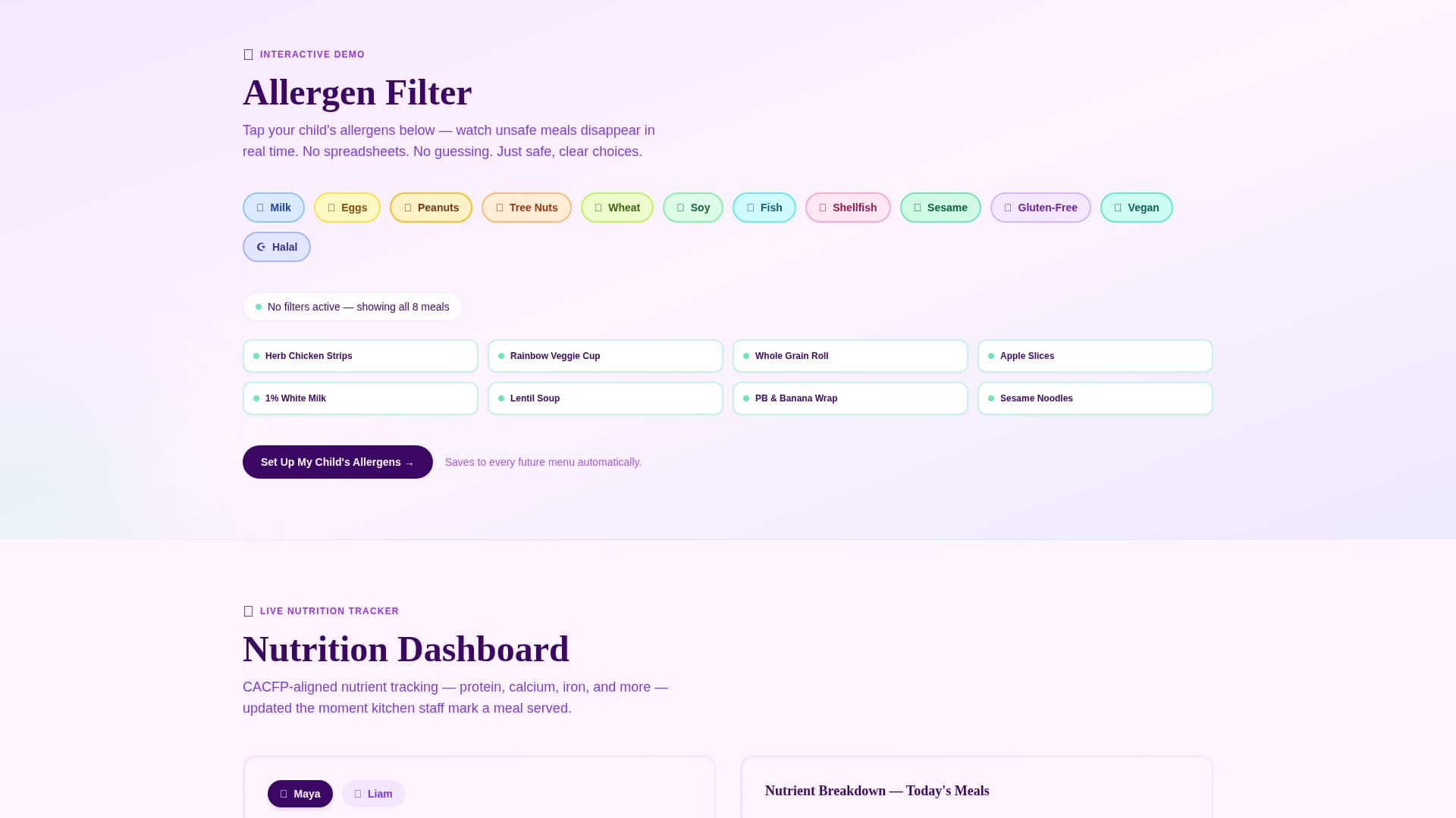 Menutoday - Dynamic Daycare Landing Page Template