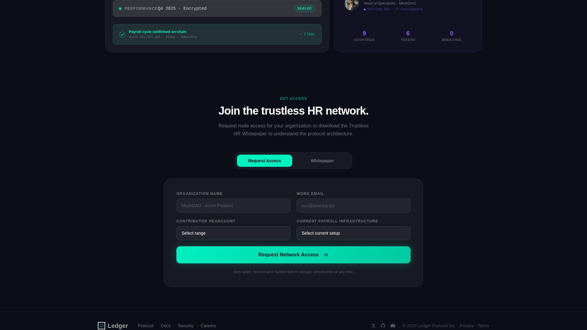 Ledger - Trustless HRM Landing Page Template