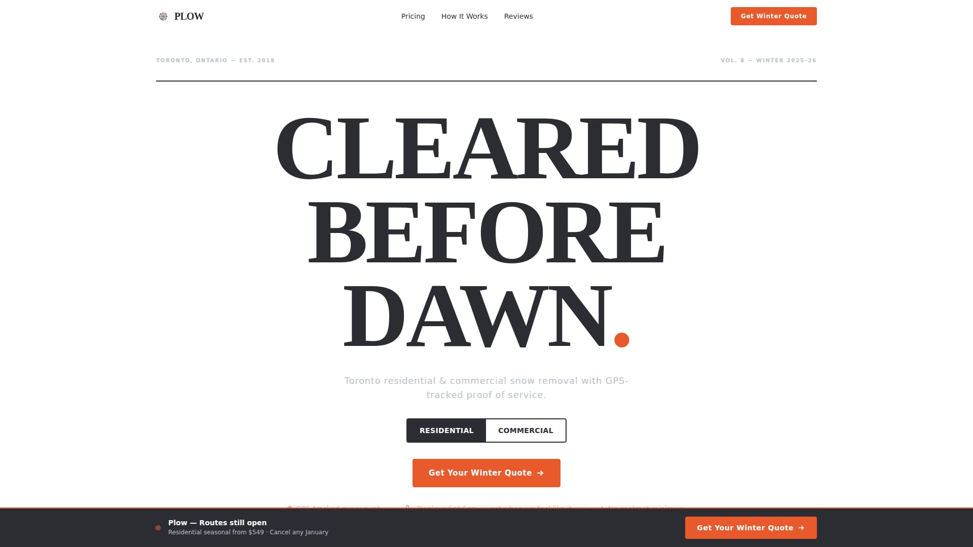 Plow - Transparent Snowremoval Landing Page Template