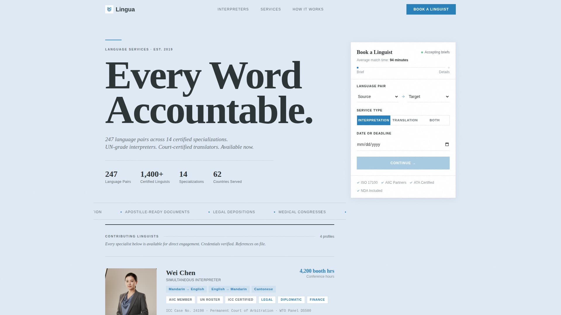 Translator & Interpreter Specialist Booking Website Template