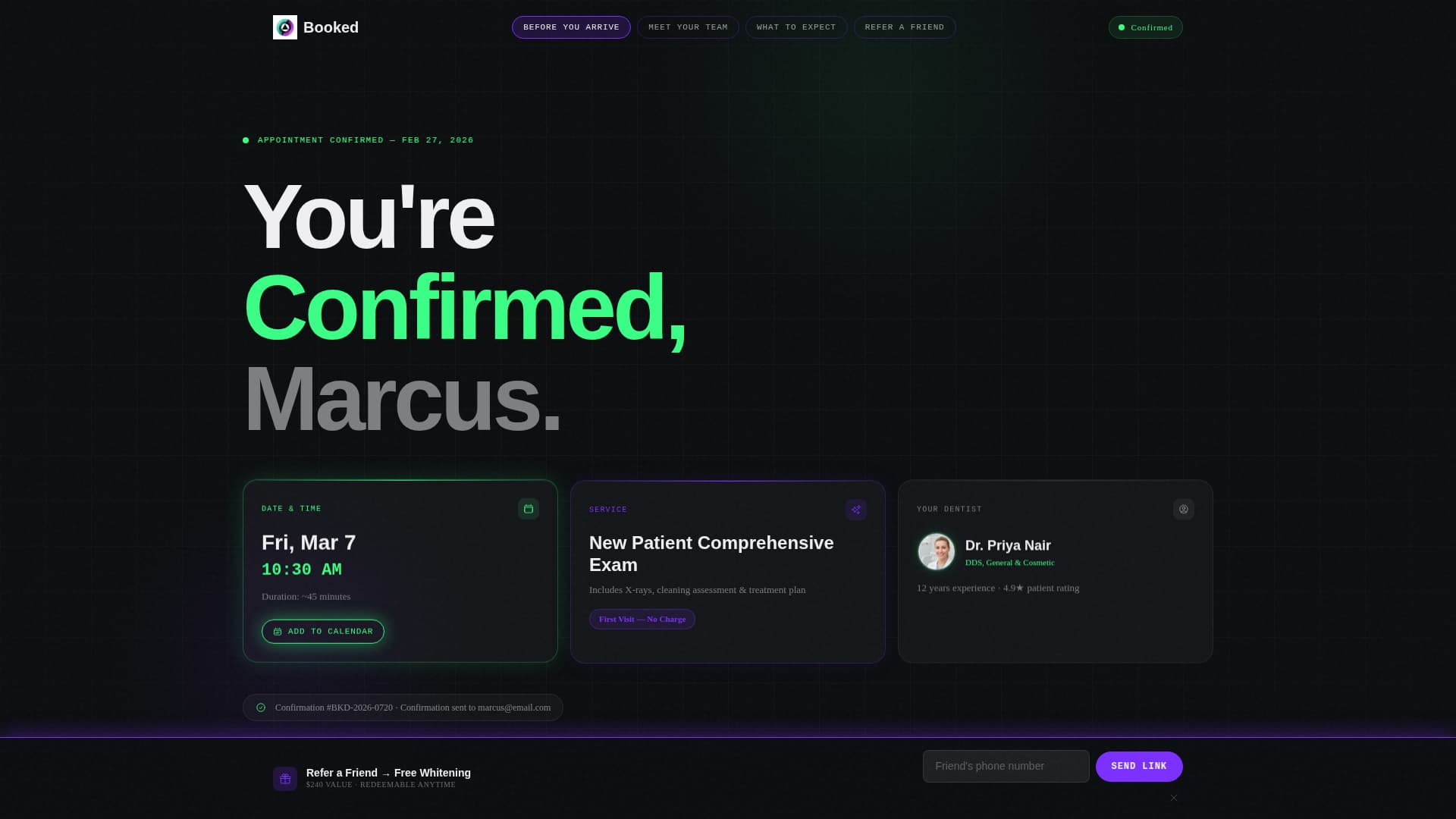 Dental Appointment Confirmation & Post-Booking Website Template