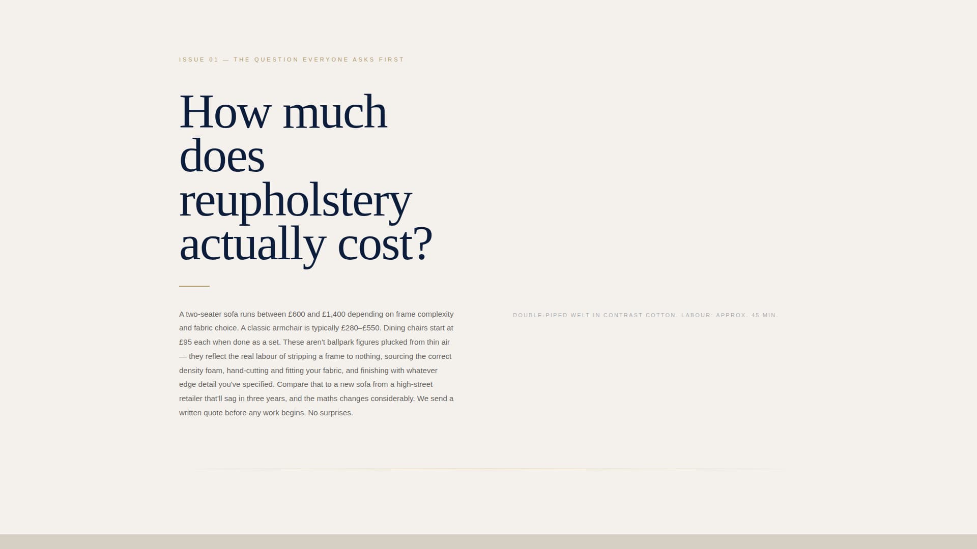 Upholsterer Business Specialist Booking Website Template