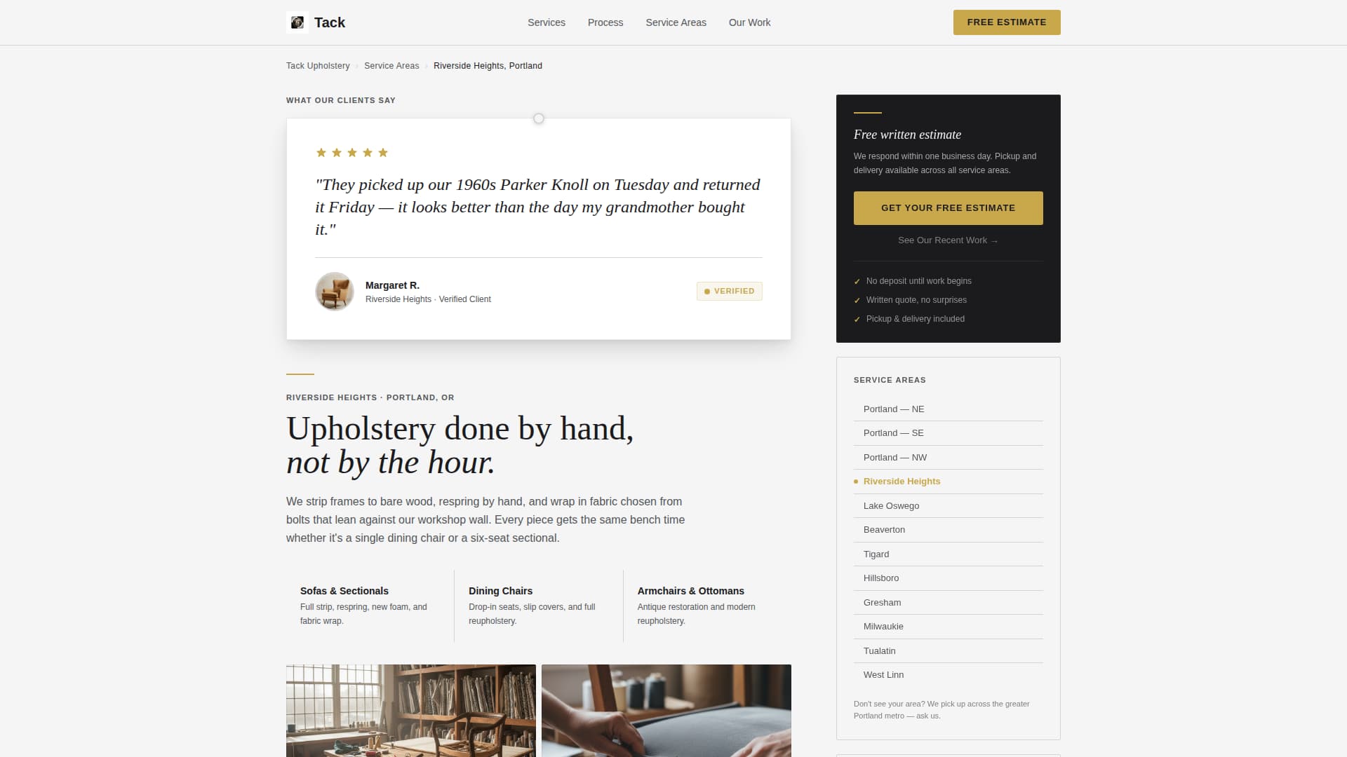 Upholsterer Business FAQ Website Template