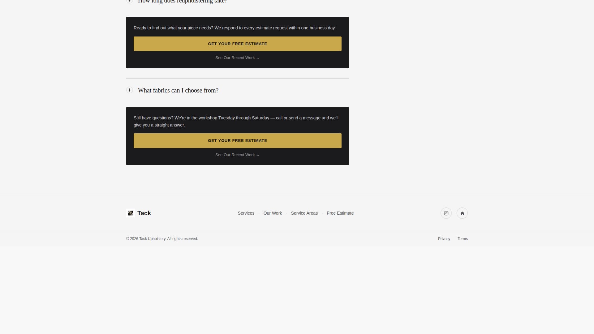 Upholsterer Business FAQ Website Template