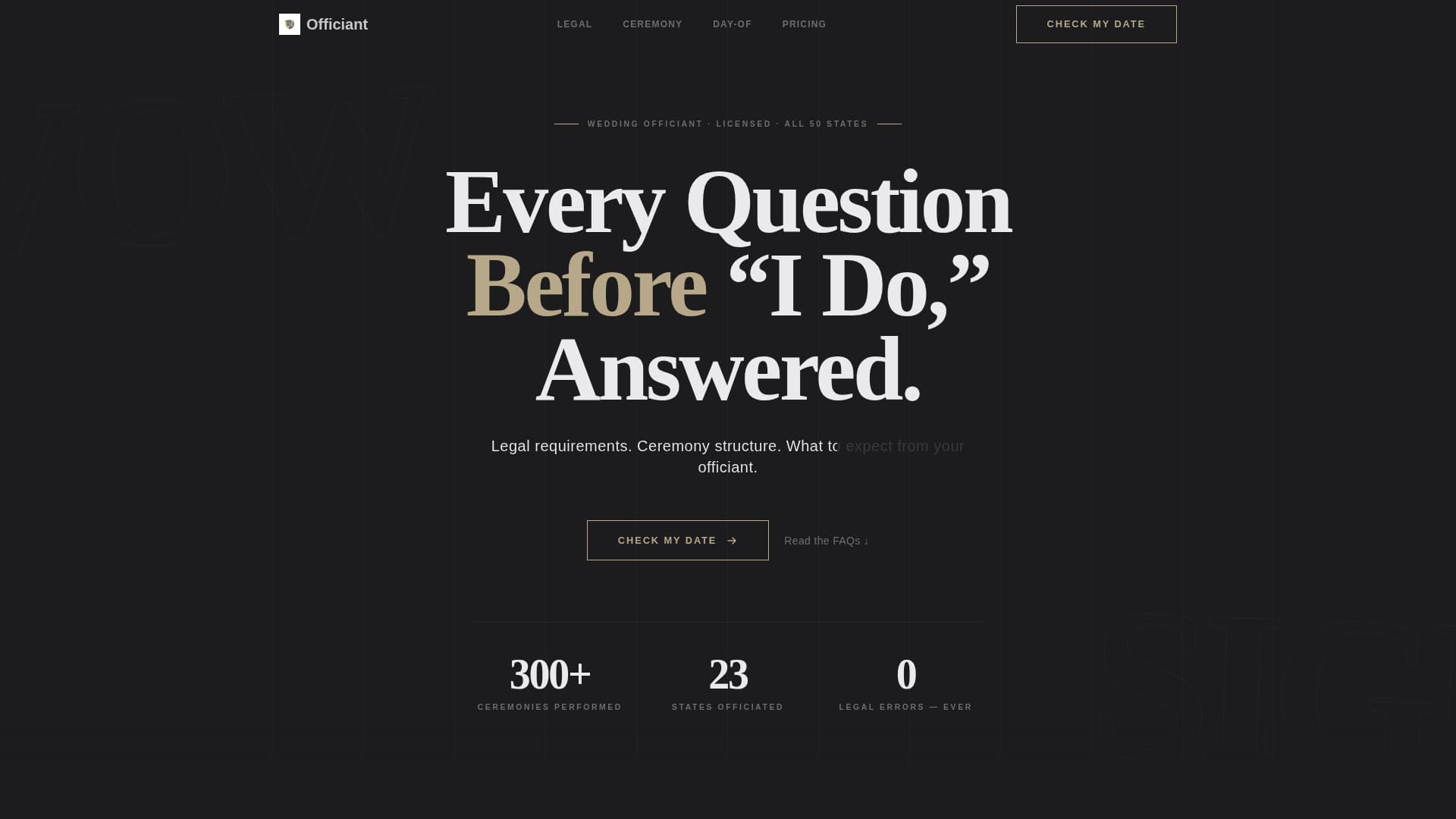 Officiant - Authoritative Wedding Landing Page Template