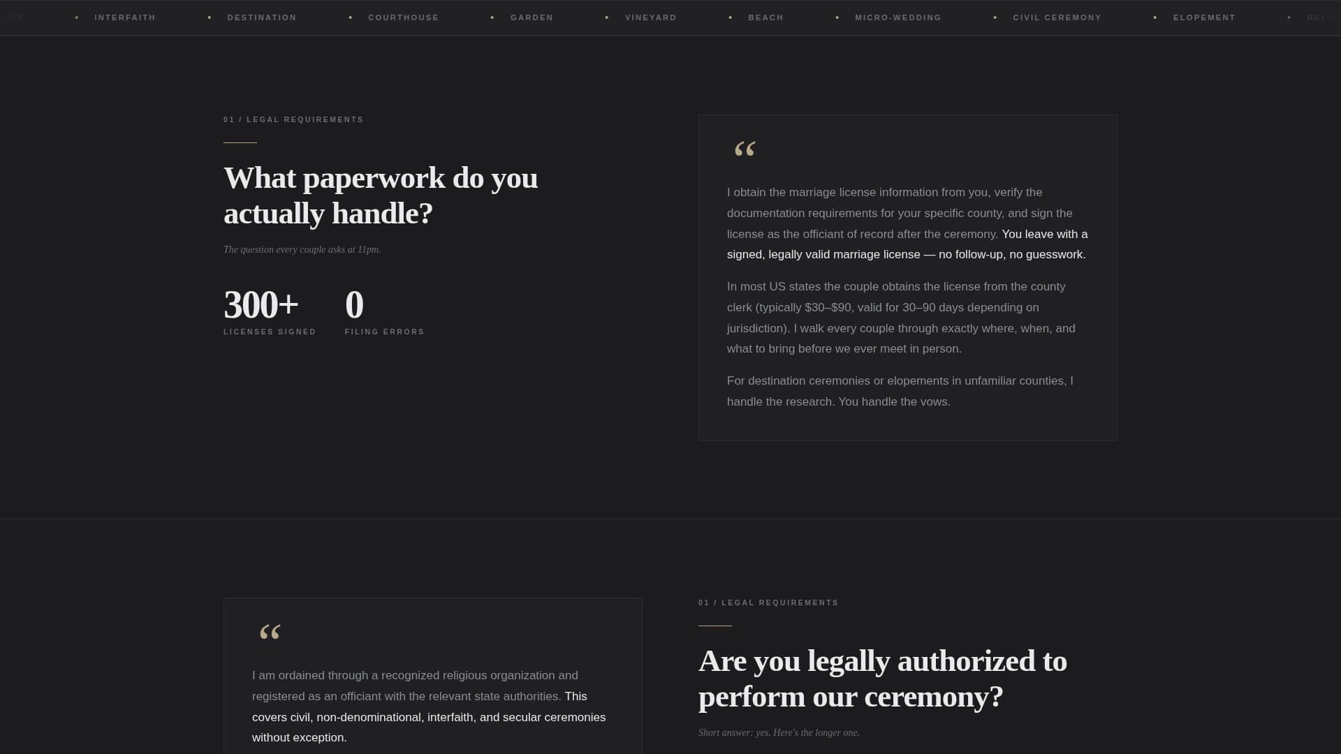 Officiant - Authoritative Wedding Landing Page Template