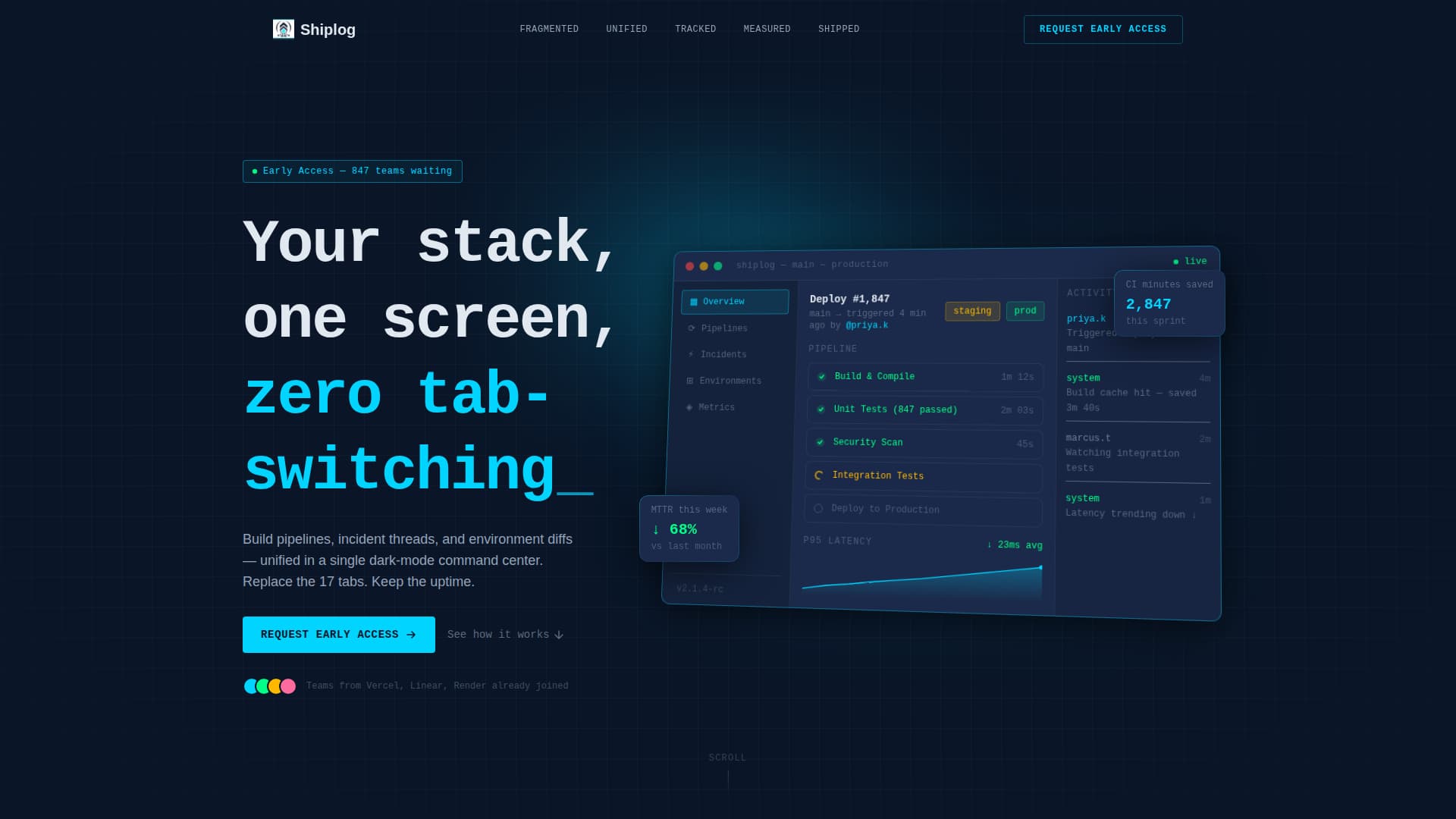 Shiplog - Powerful Devtools Landing Page Template