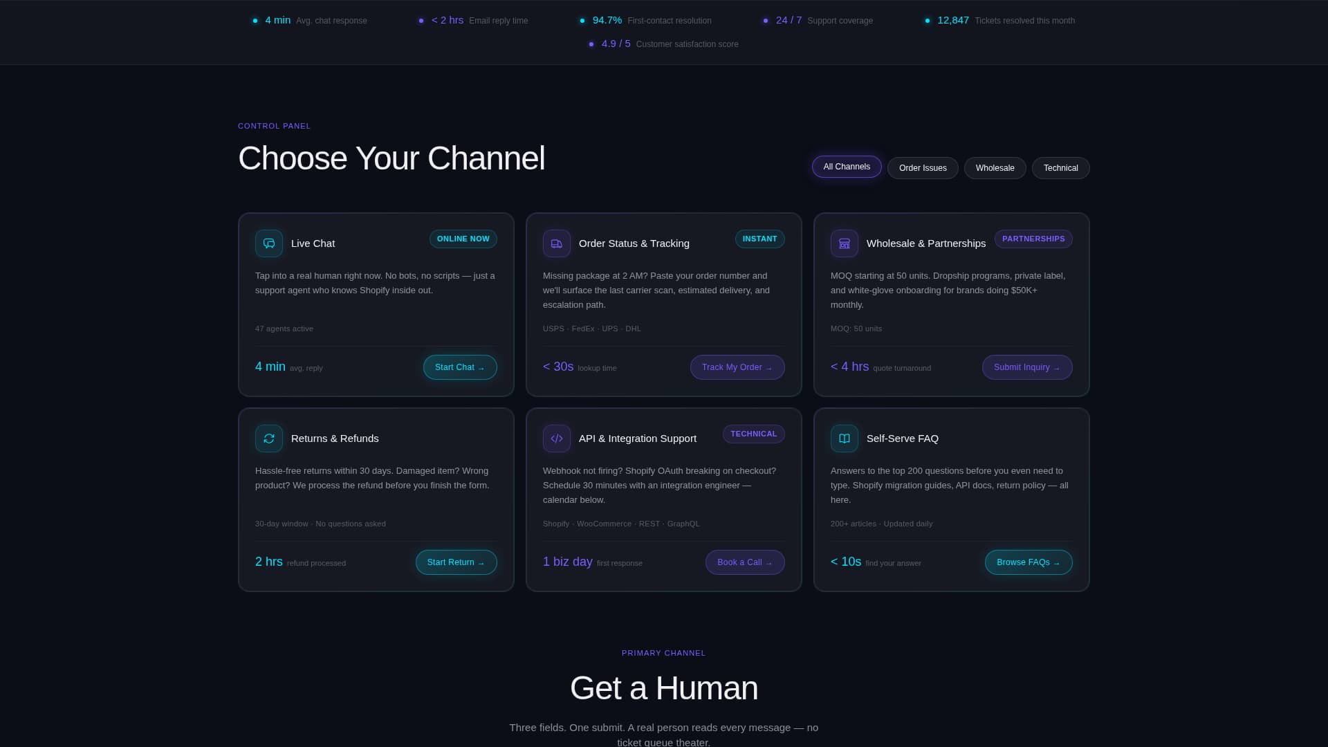 E-Commerce Contact & Customer Support Website Template