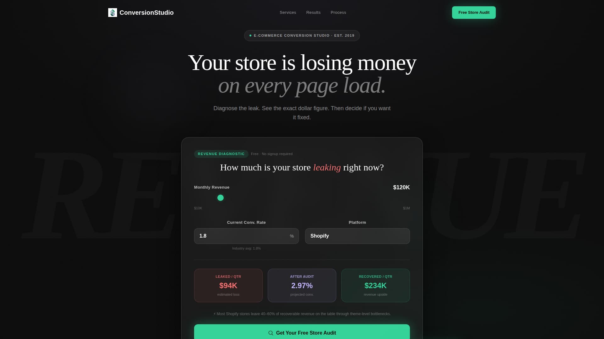 E-Commerce Service Studio Revenue Calculator Website Template