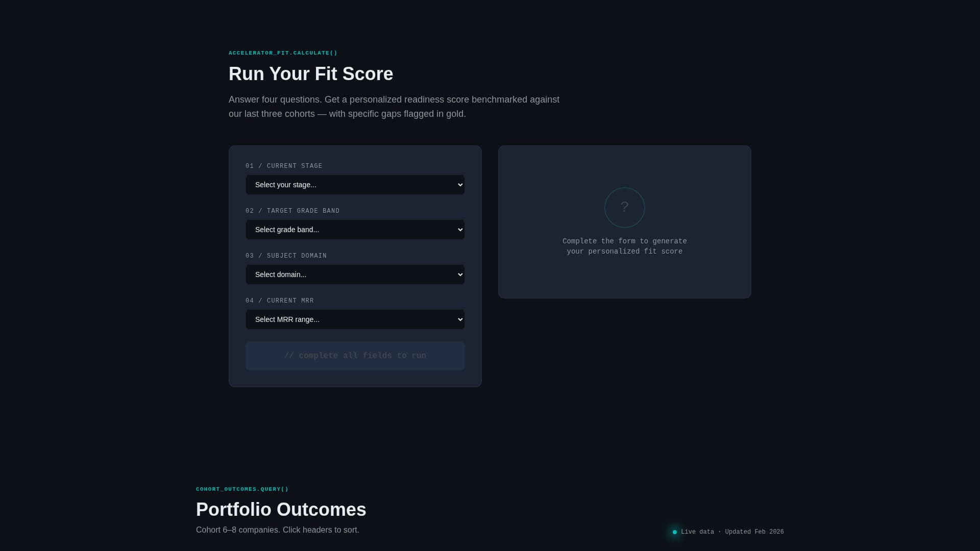 EdTech Startup Accelerator Readiness Calculator Website Template
