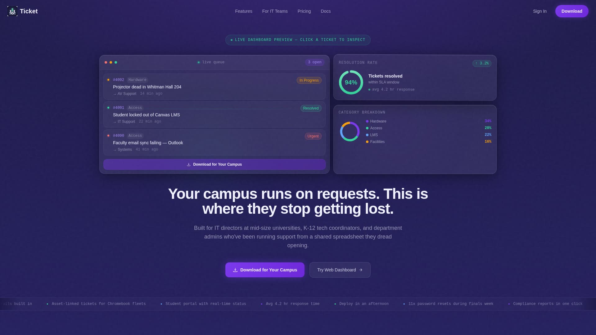 Ticket - Streamlined Campus Landing Page Template