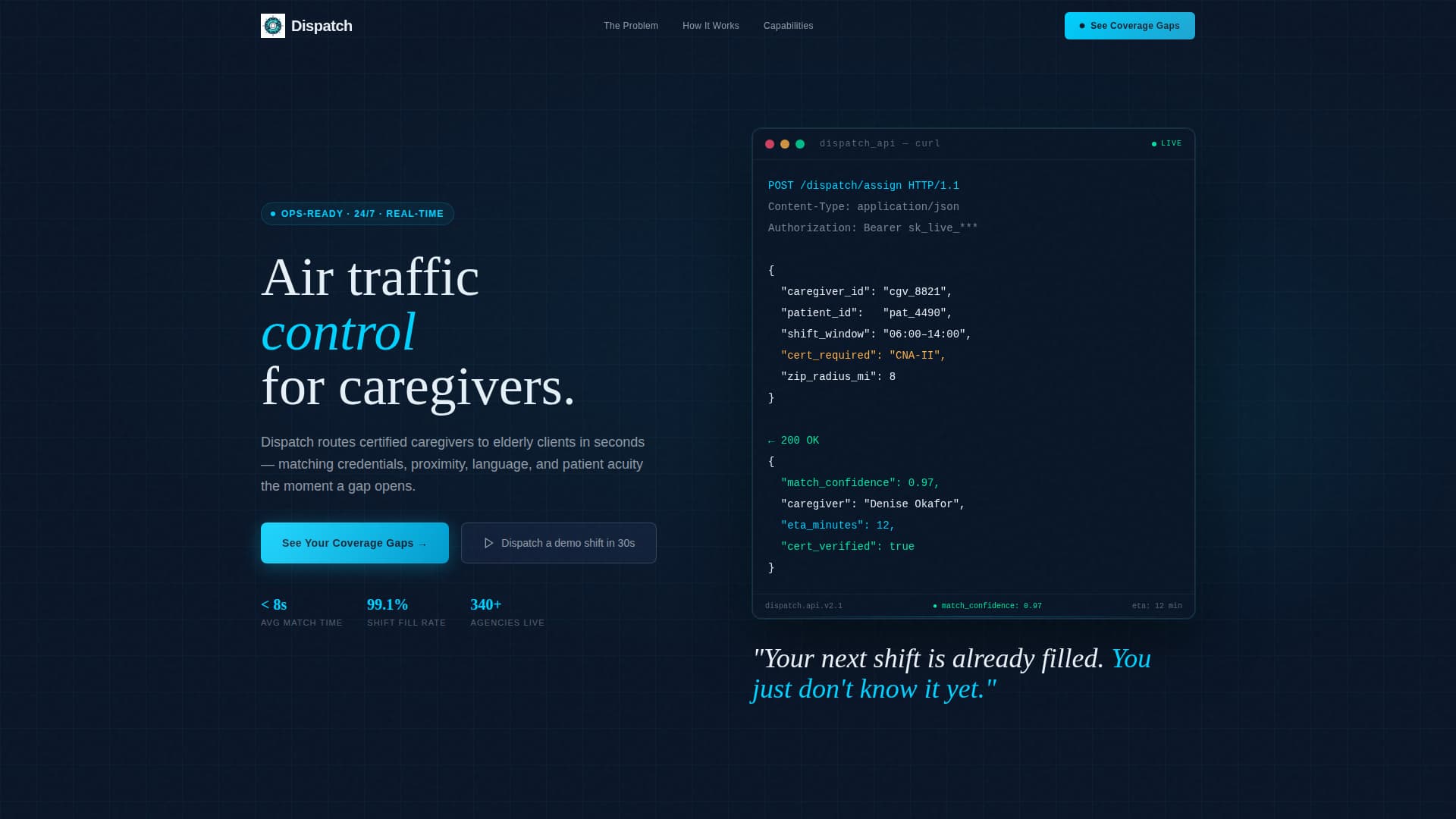 Dispatch - Intelligent Caregiving Landing Page Template