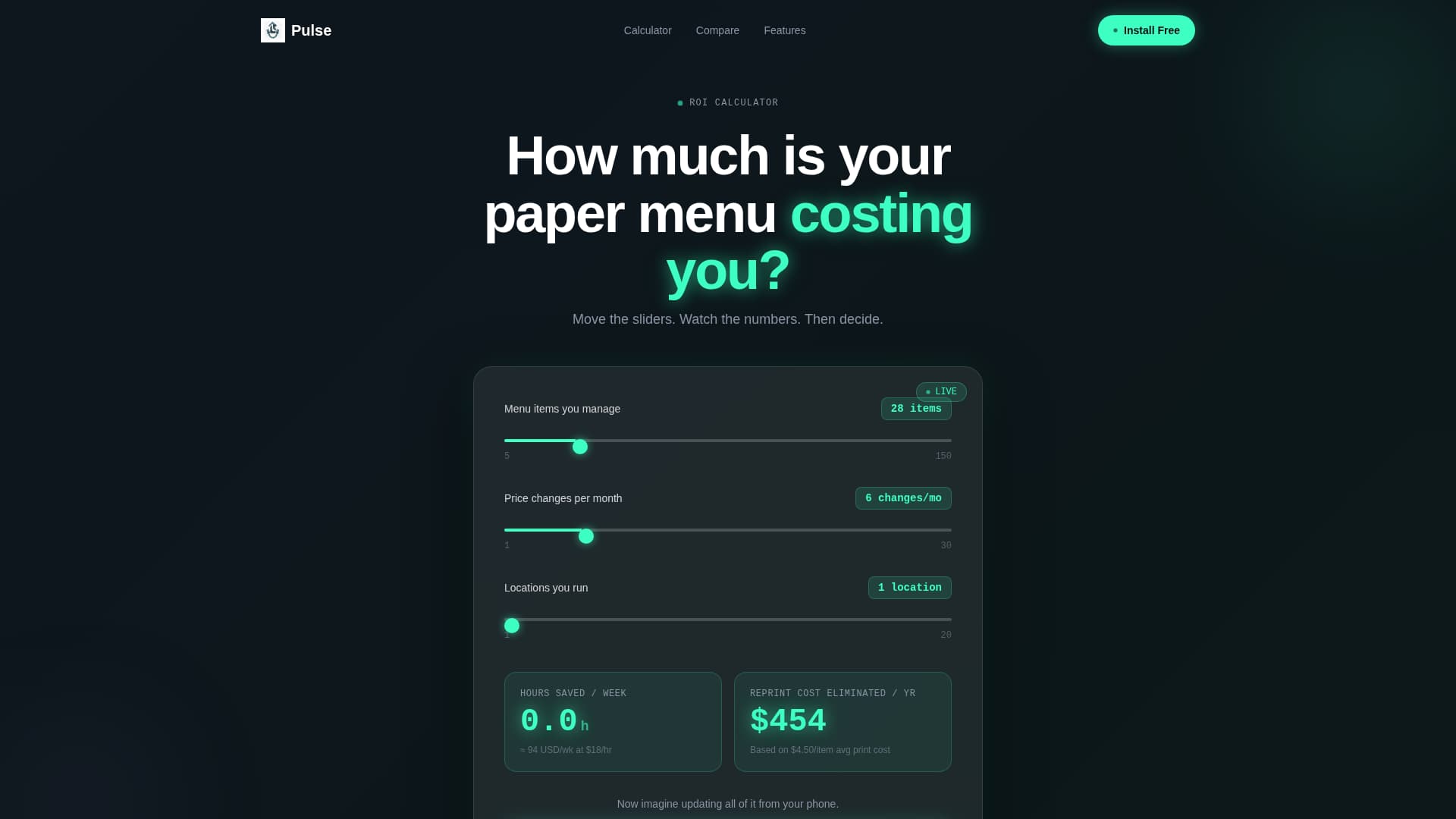 Pulse - Electric Menu Landing Page Template
