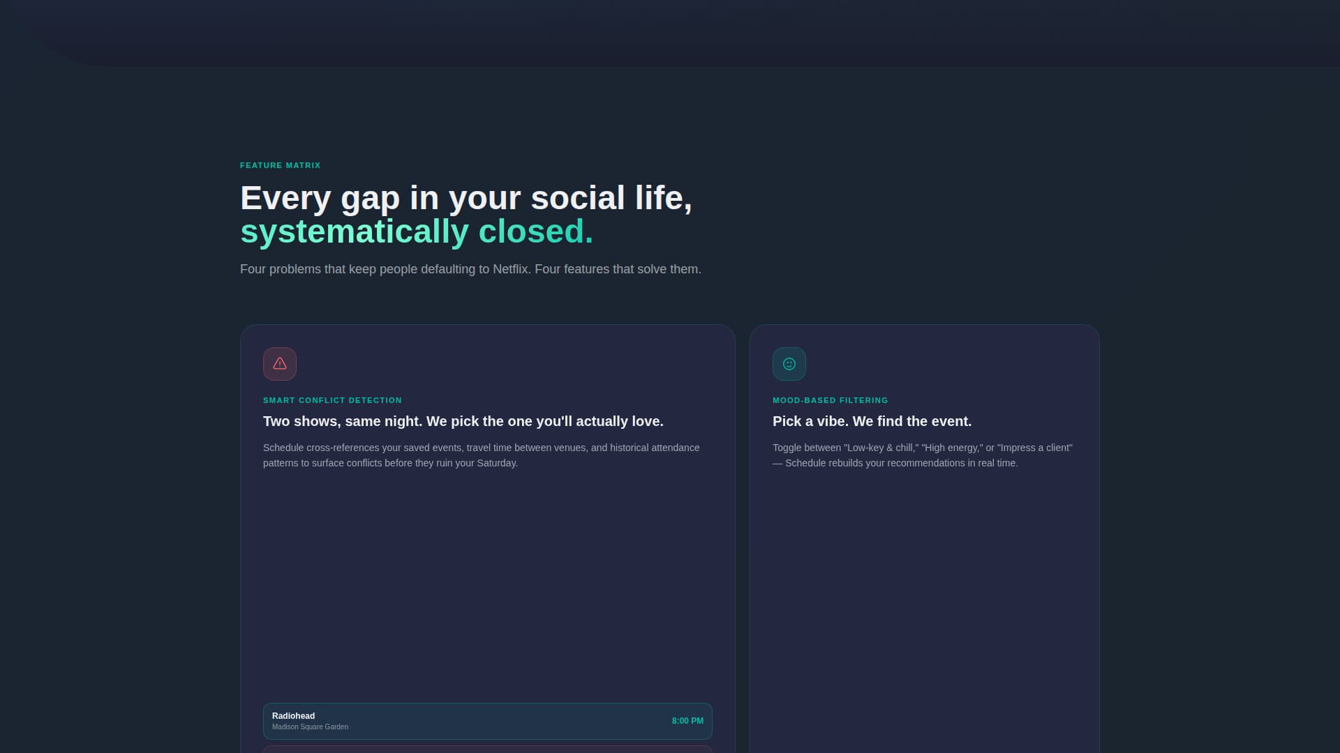 Schedule - Smart Entertainment Landing Page Template