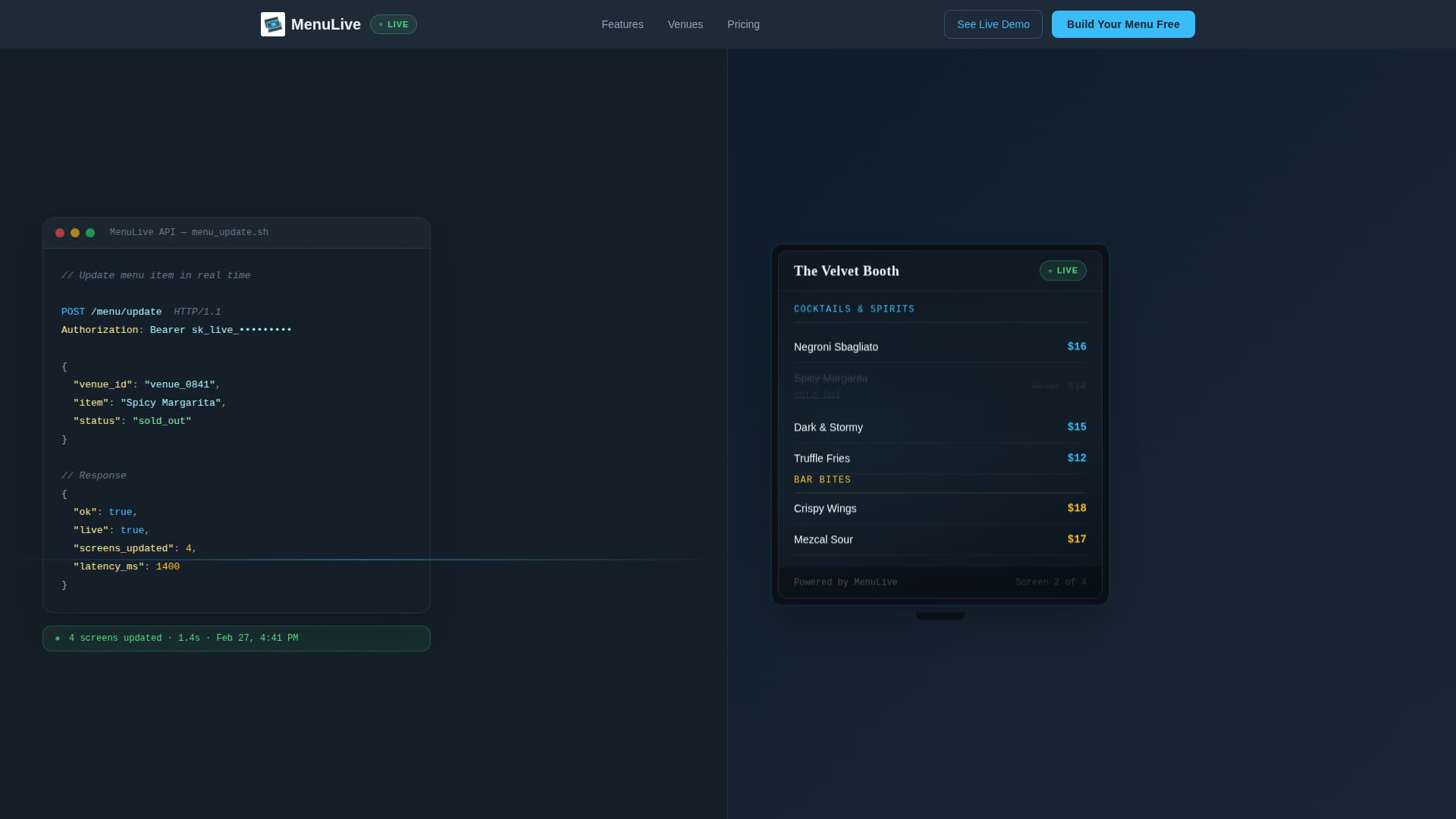 Menulive - Dynamic Venue Landing Page Template