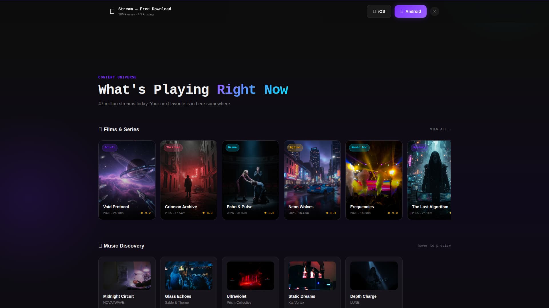 Stream - Electrifying Entertainment Landing Page Template