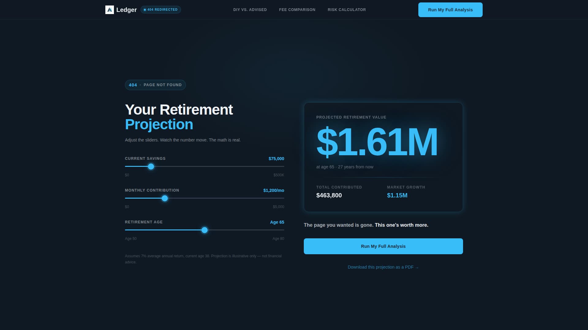 Financial Advisor 404 Error Recovery Website Template