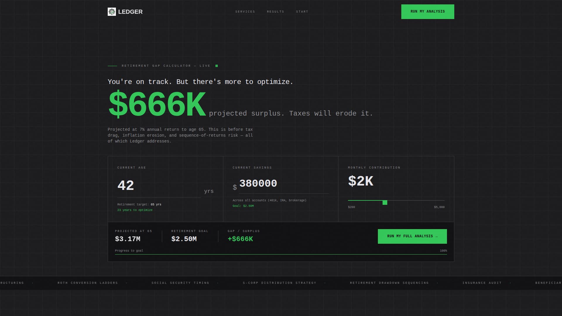 Financial Advisor Retirement Gap Feature Matrix Website Template