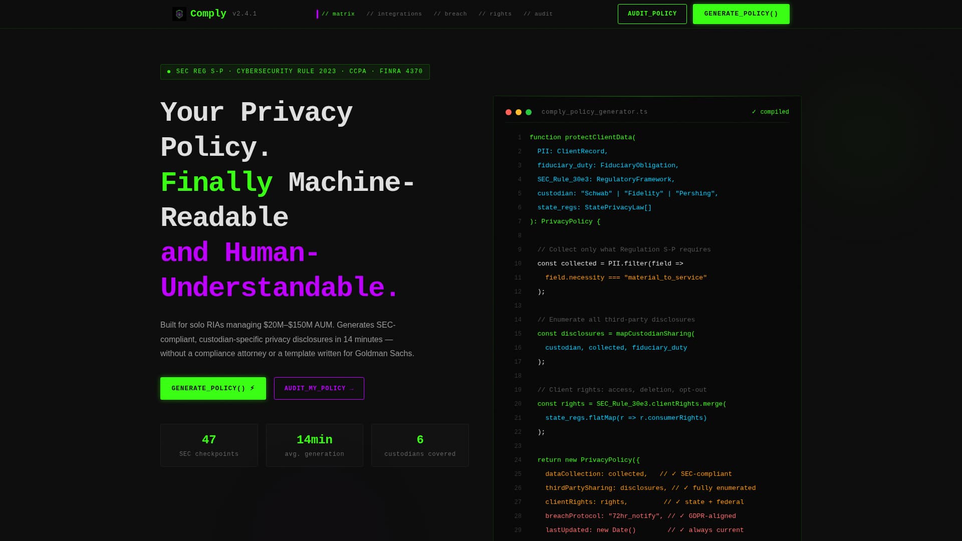 Financial Advisor Compliance & Privacy Policy Website Template