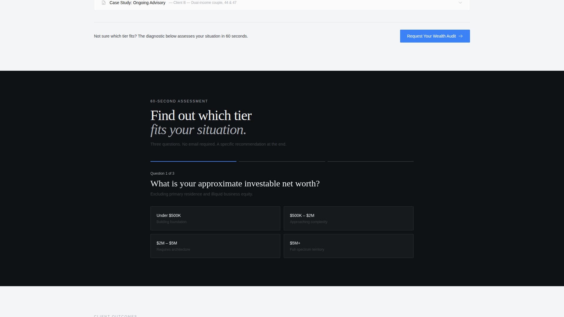 Wealth Advisory Service Tier Comparison Website Template