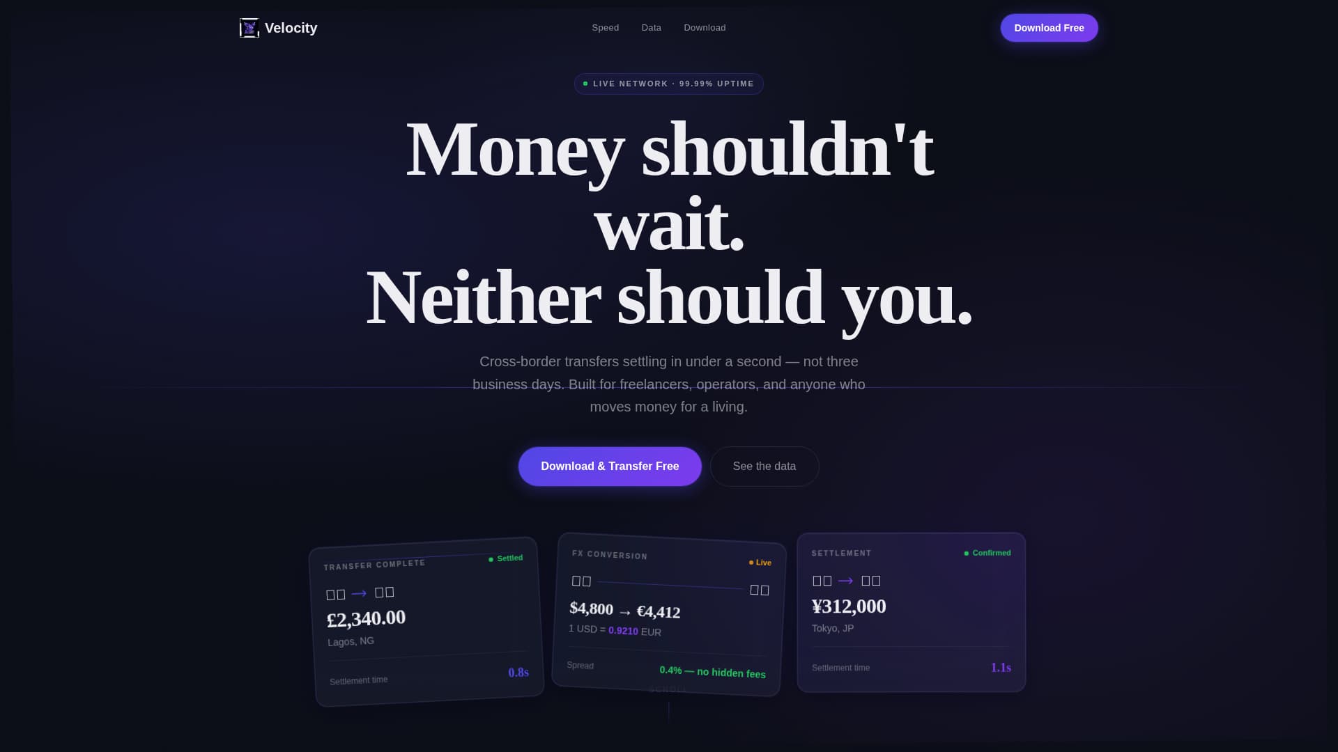 Velocity - Instant Fintech Landing Page Template