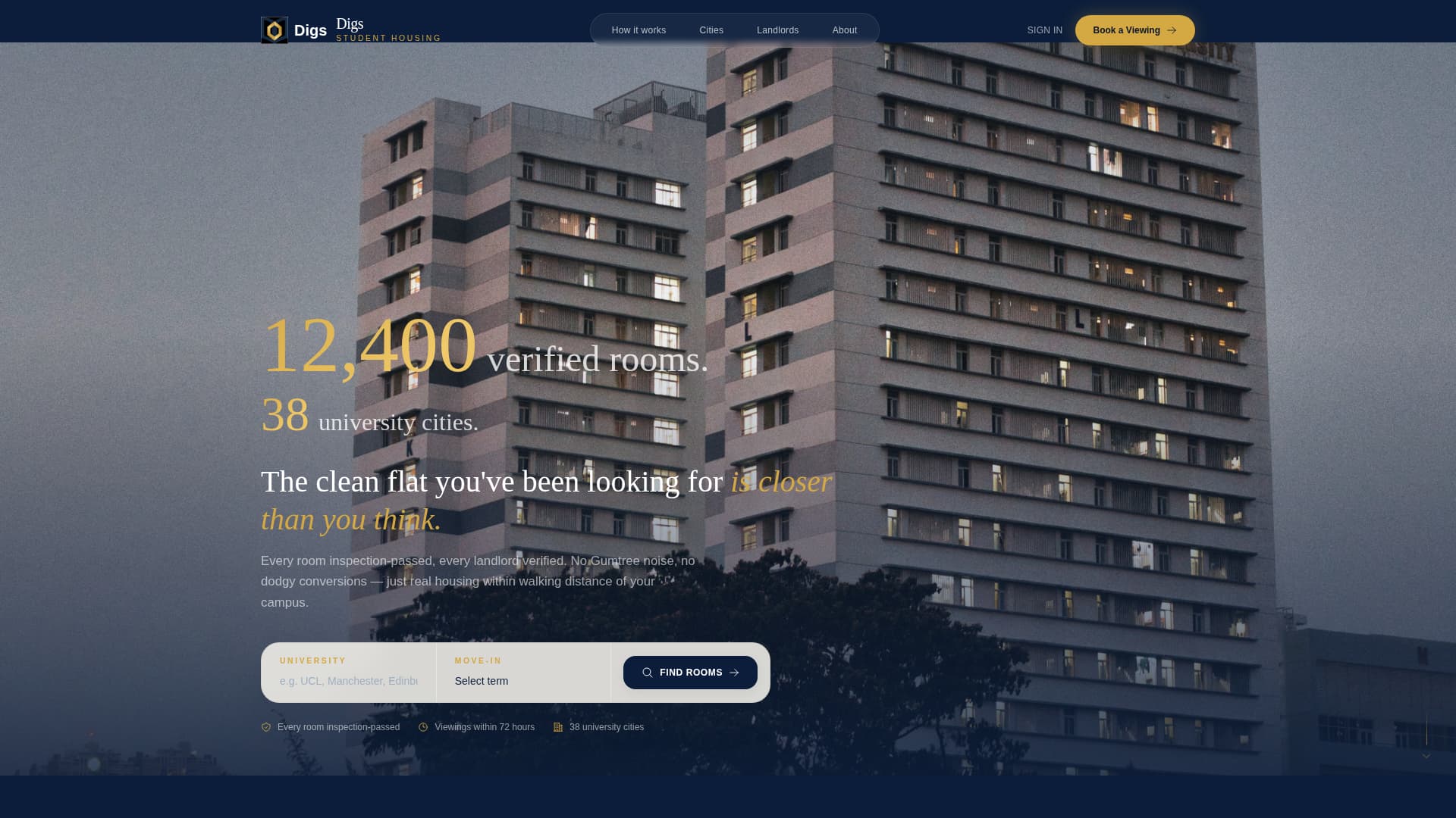 Digs - Verified Studenthousing Landing Page Template