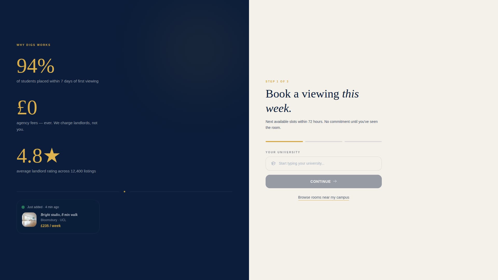 Digs - Verified Studenthousing Landing Page Template