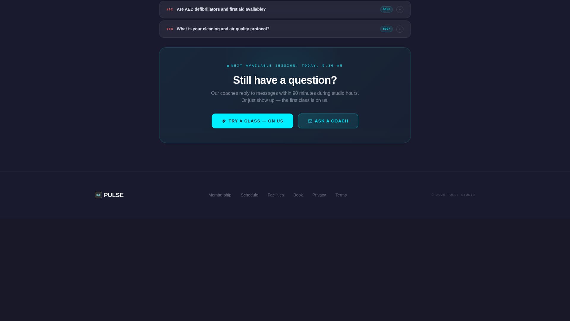 Fitness Studio FAQ Website Template