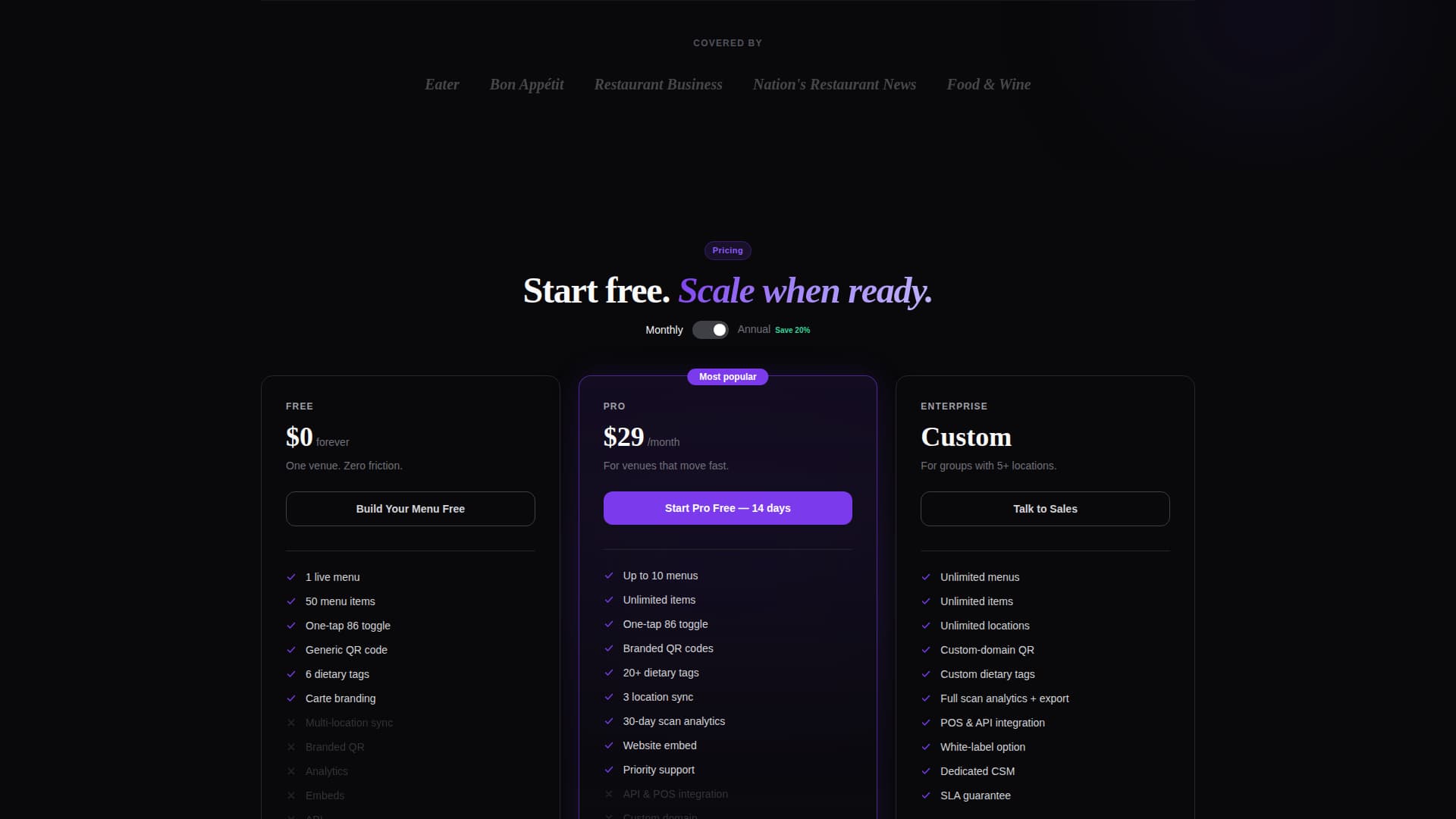 Carte - Dynamic Menu Landing Page Template