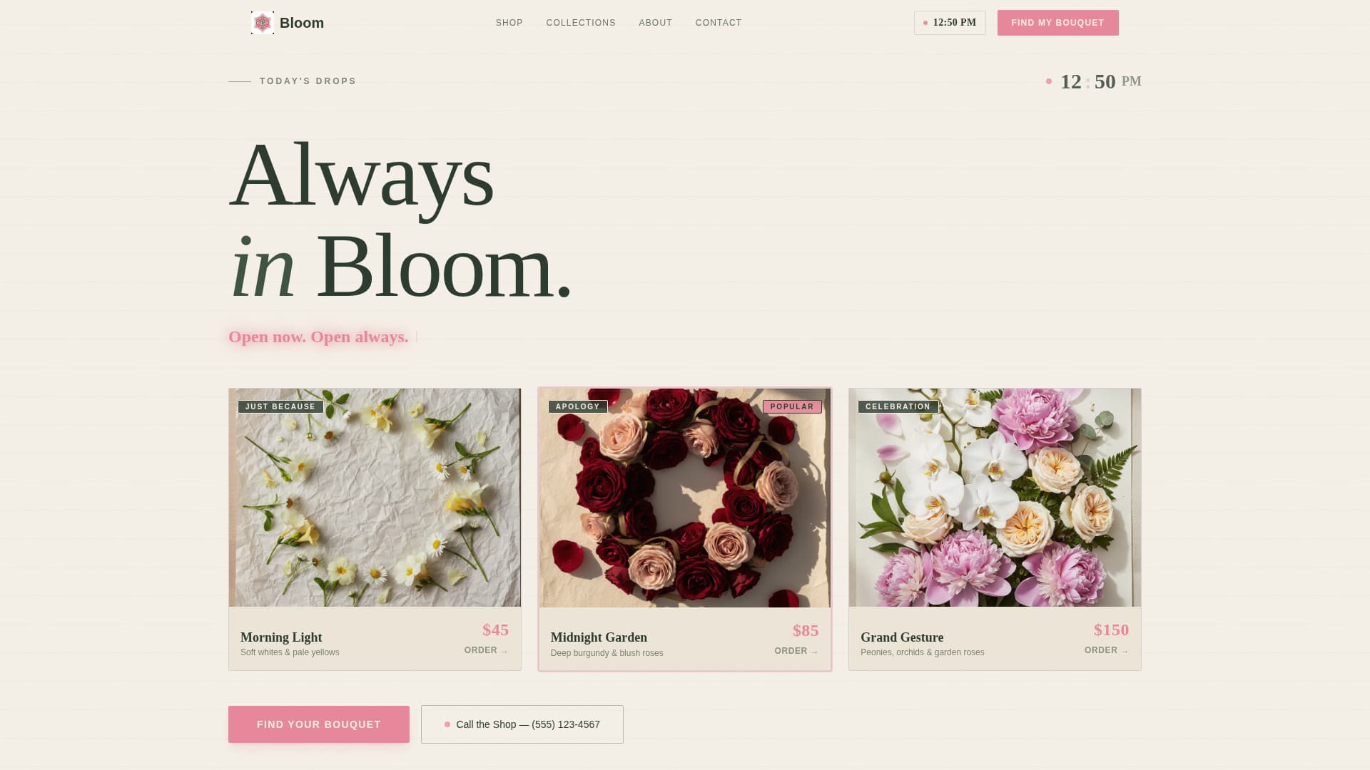 Bloom - Midnight Florist Landing Page Template