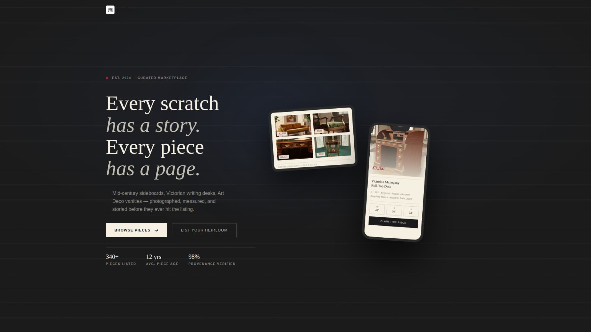 Patina - Curated Antiquefurniture Landing Page Template