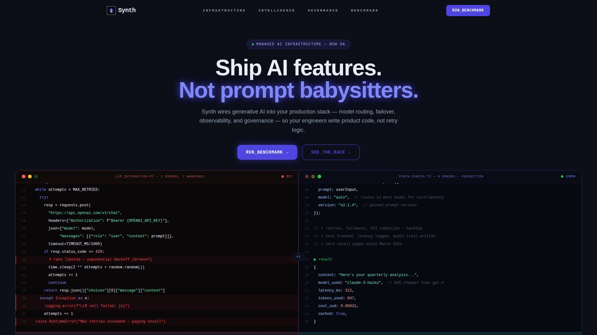 Synth - Powerful AI Managed Landing Page Template