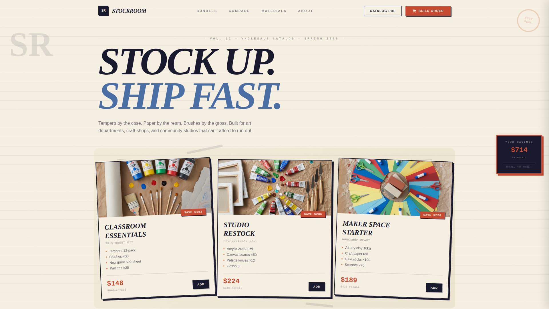 Stockroom - Wholesale Artsandcrafts Landing Page Template